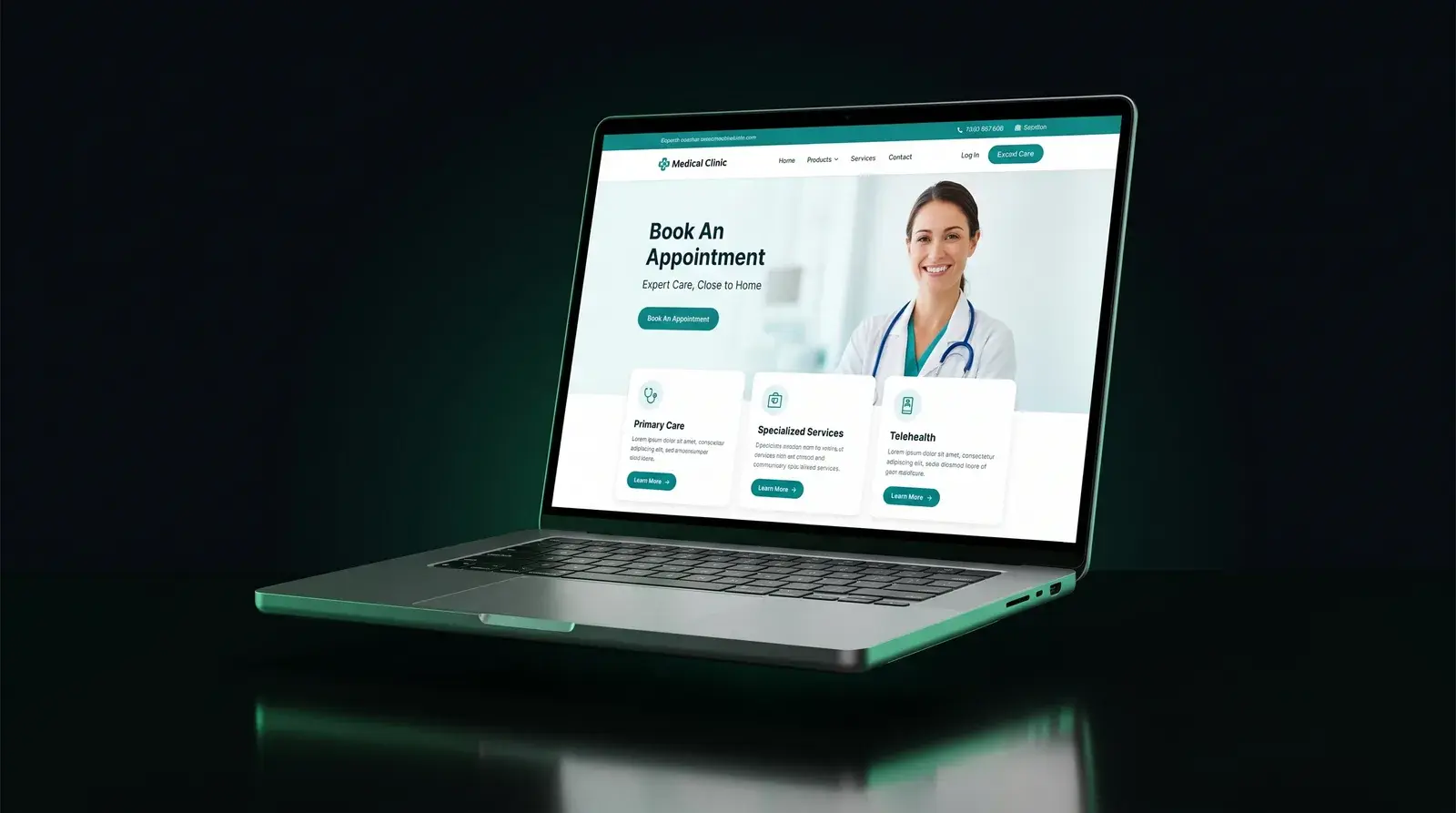 Medical clinic booking website on a laptop