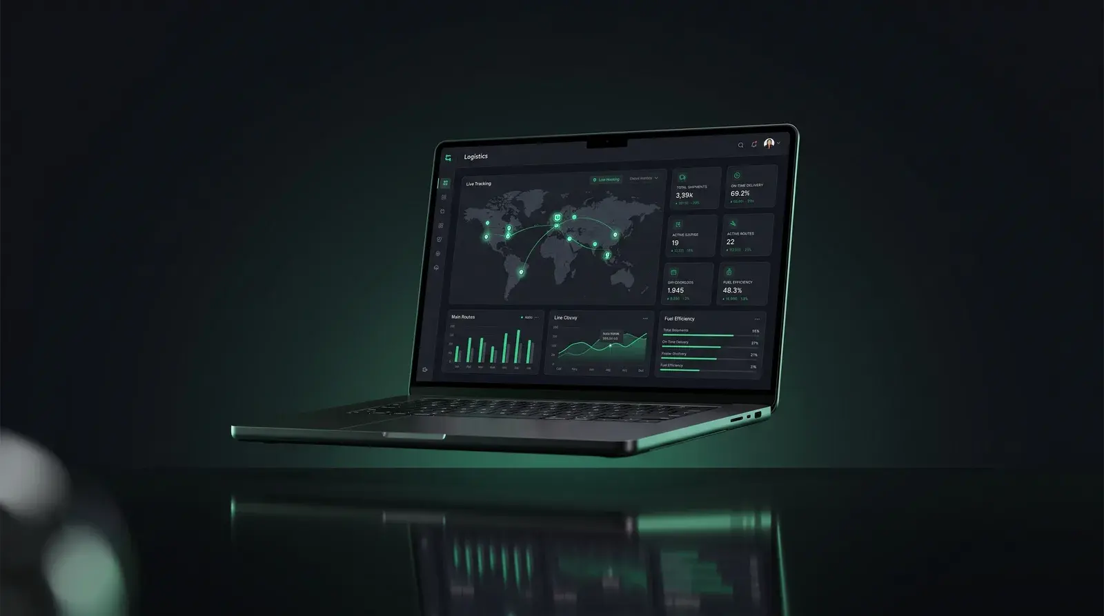 Logistics analytics dashboard on a laptop
