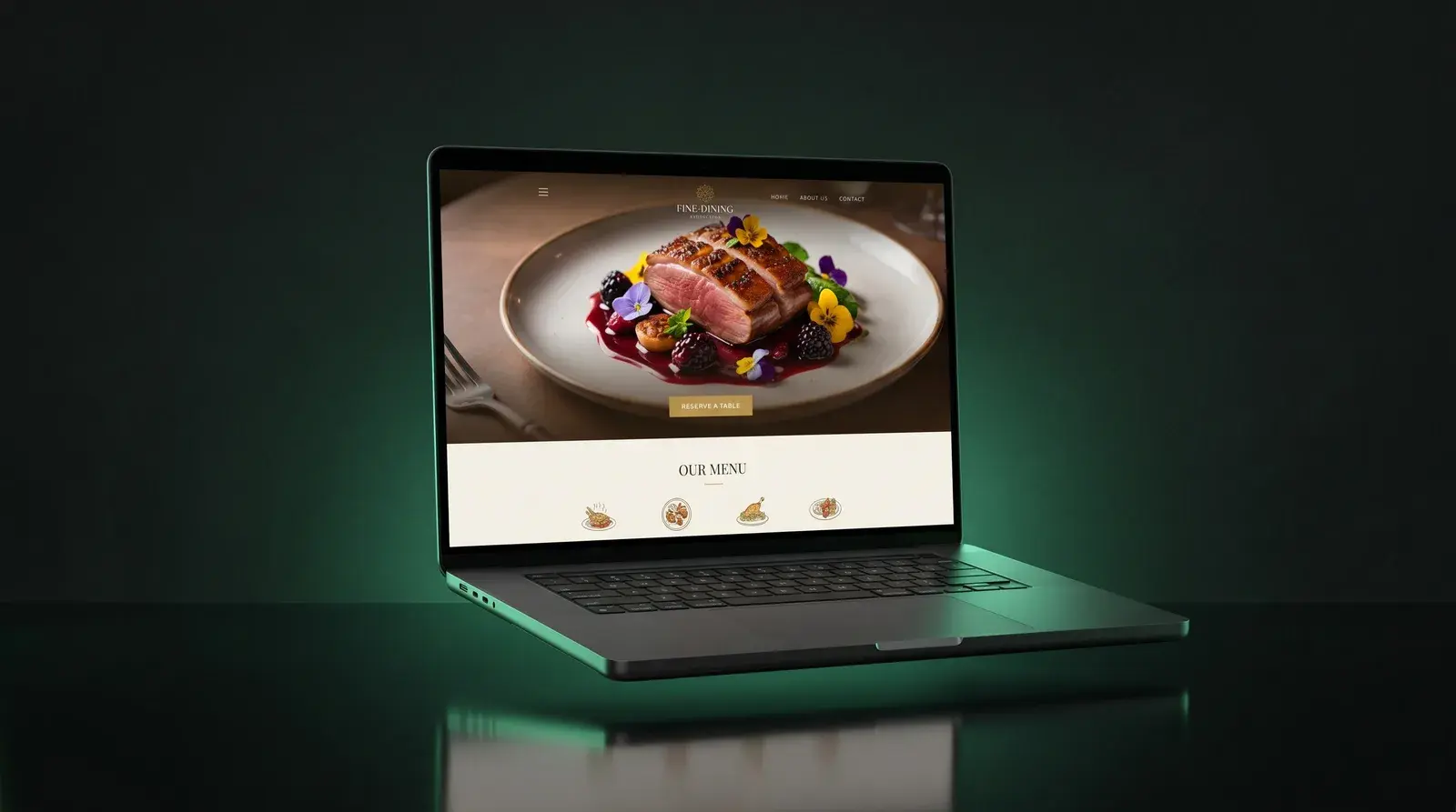 Fine-dining restaurant website design on a laptop