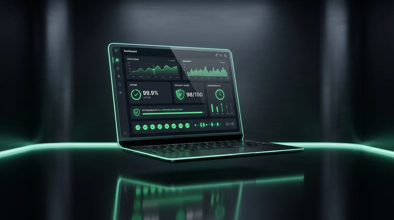Website monitoring dashboard with healthy status indicators